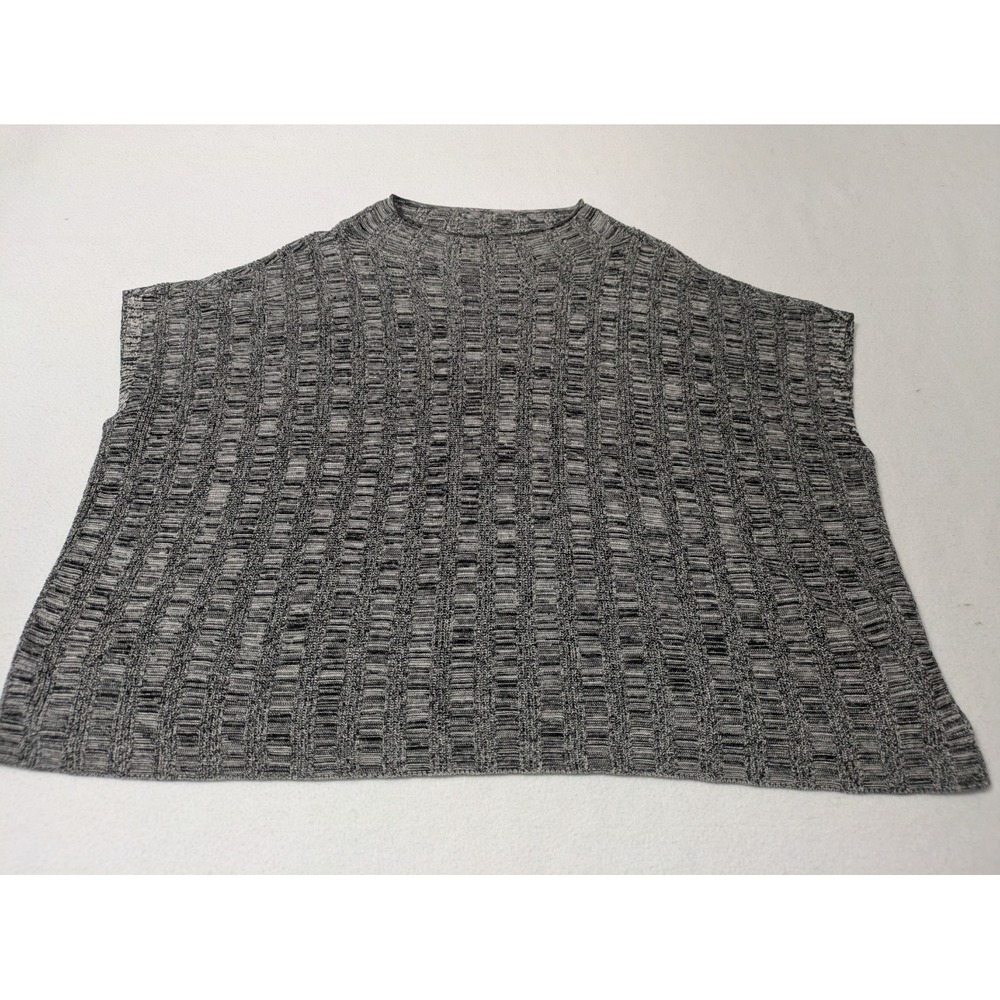 EILEEN FISHER Top Silk Organic Linen Funnel Neck Box‎ XS Old Money Black White